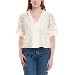 See U Soon Womens Lace Button Down, White